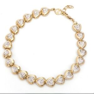 .93 CTW Diamond Heart Tennis Bracelet in Sterling Silver w/ 18k Gold Plate 7.5"